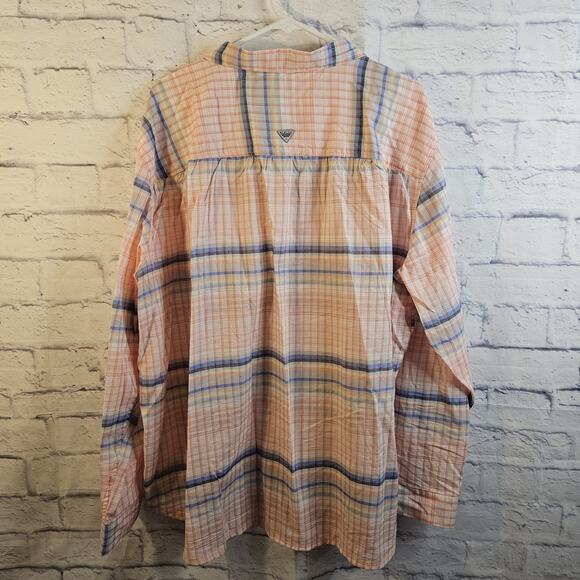 Columbia PFG Sun Drifter II Shirt Womens 2X Orange Plaid - Picture 3 of 5